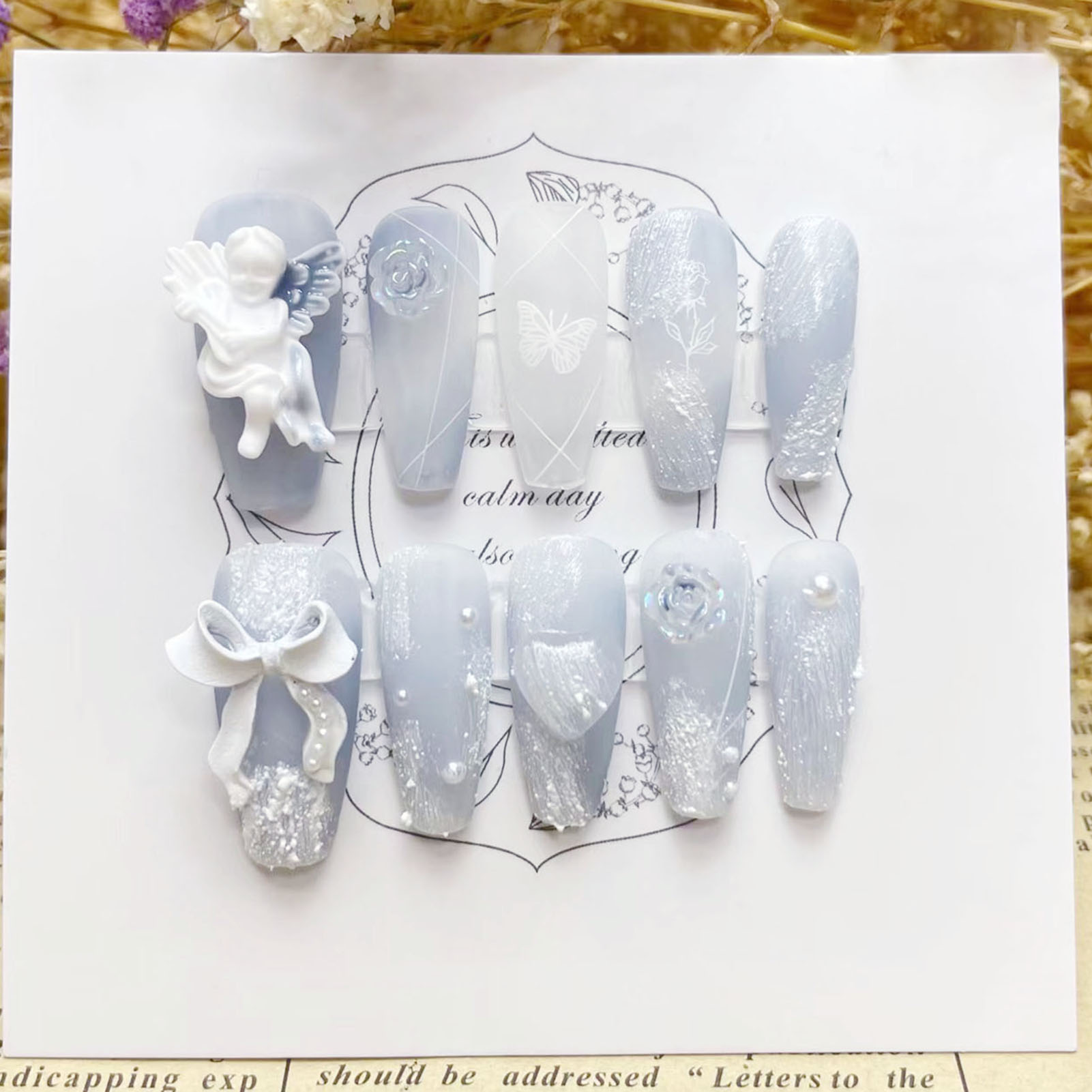 3D Plaster Angel False Nails G - đánh giá và giá Pressed Flower Art