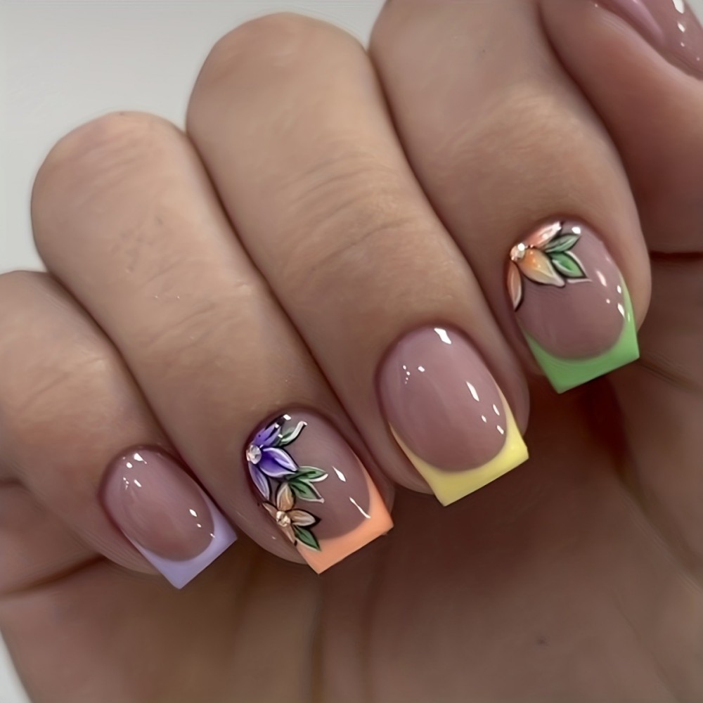 24Pcs Pink Floral French Tip G - đánh giá và giá Pressed Flower Art