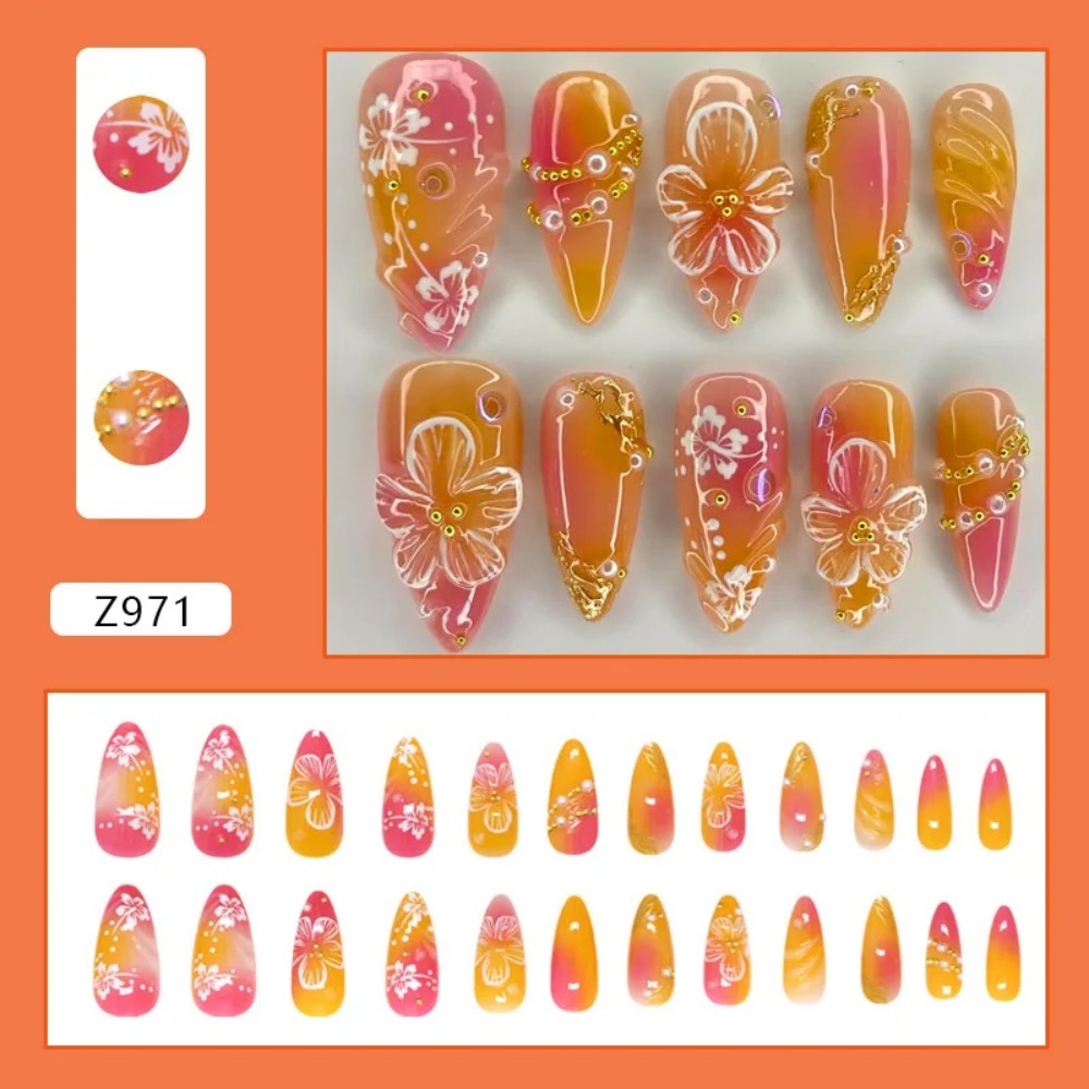24Pcs Pink Gradient Almond Fak - đánh giá và giá Pressed Flower Art