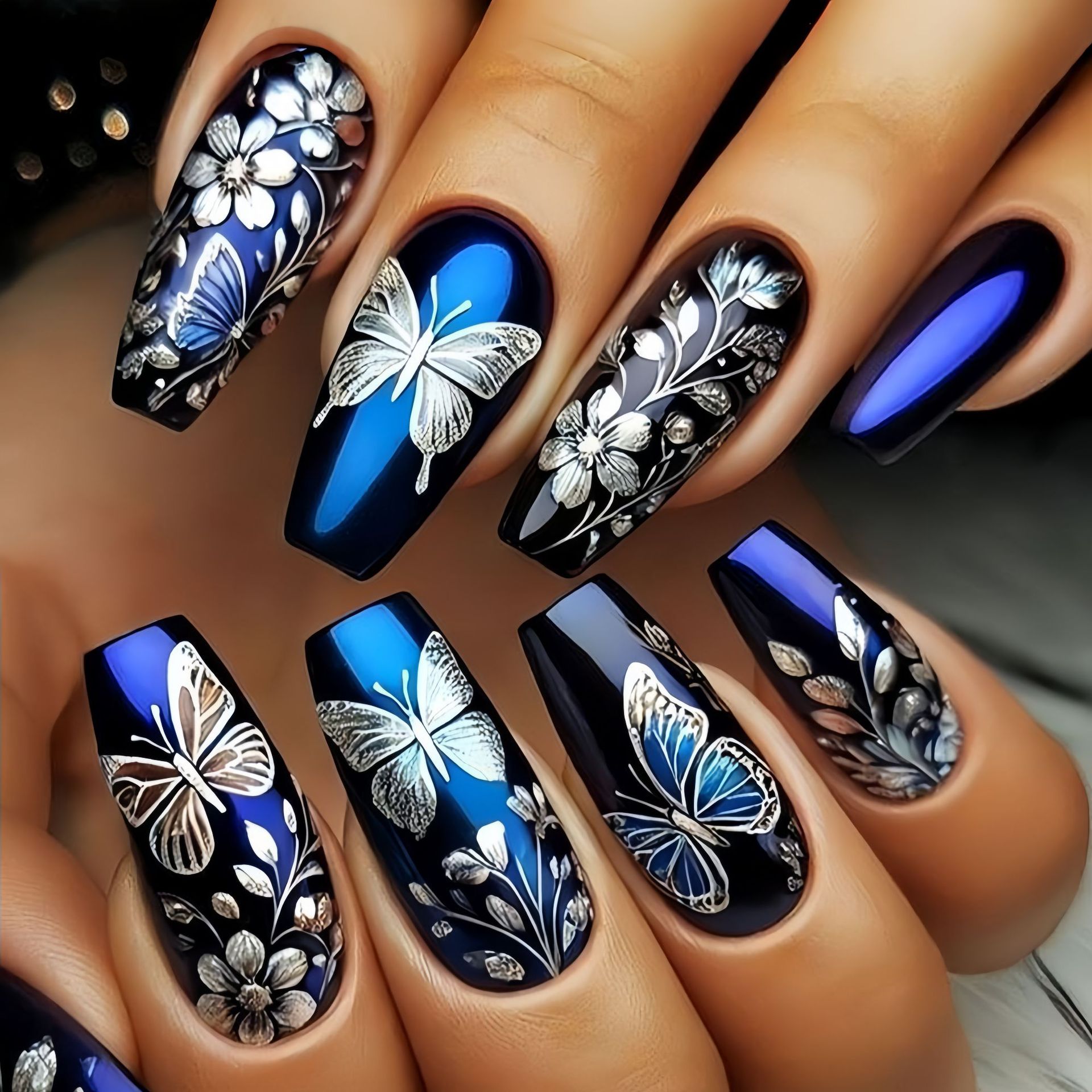 Medium long fake nails for wom - đánh giá và giá Pressed Flower Art