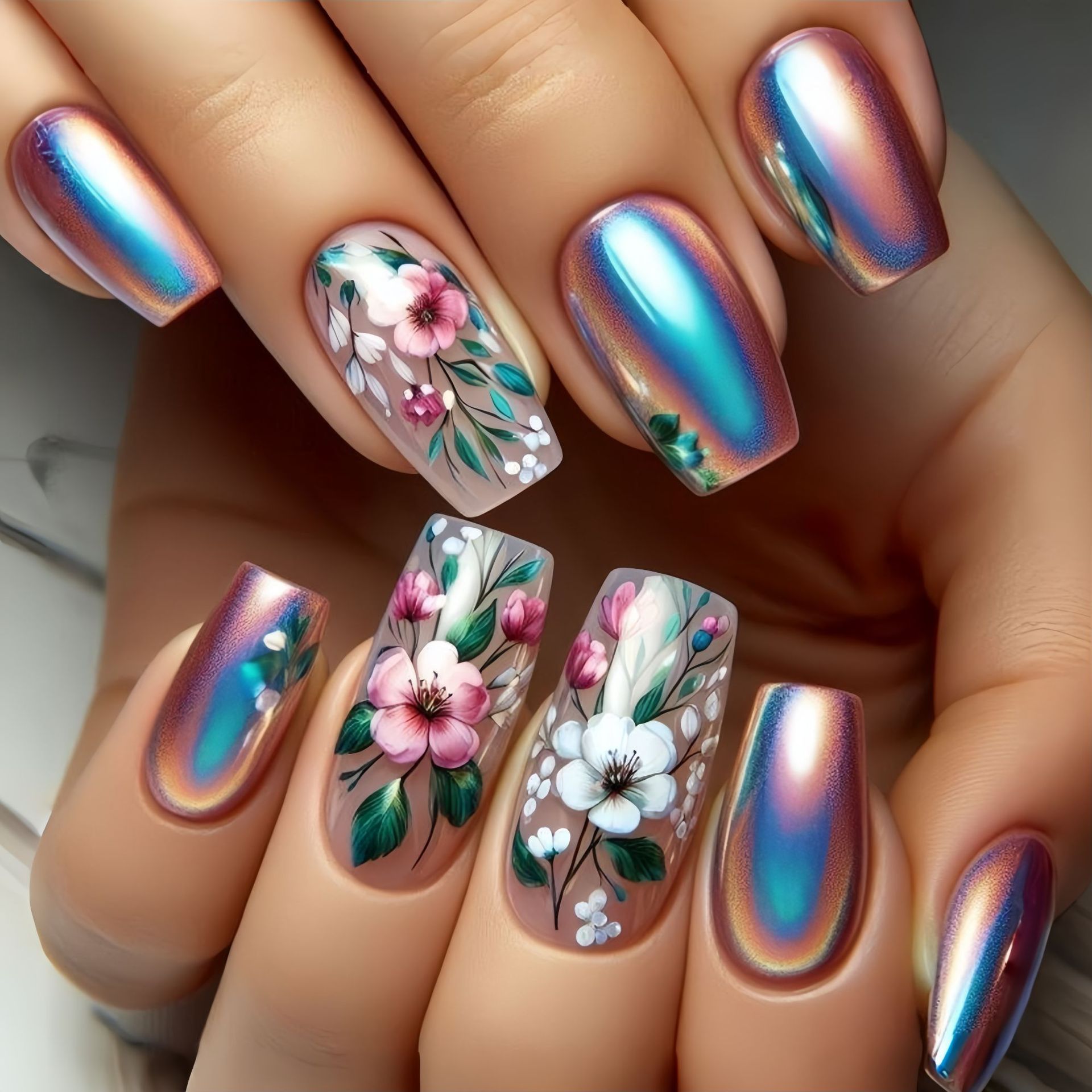 Medium long fake nails for wom - đánh giá và giá Pressed Flower Art