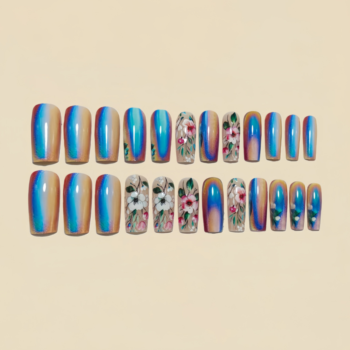 Medium long fake nails for wom - đánh giá và giá Pressed Flower Art